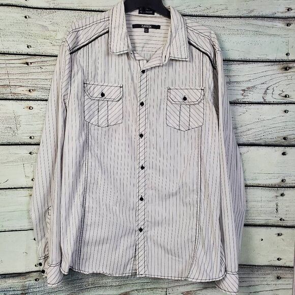 Carbon Men’s XXL Classic Fit Striped Button Down Shirt White Black Long Sleeve - Picture 1 of 6